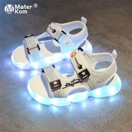 Size 25-35 Children's Casual Sandals For Boys Soft LED Shoes With Lights USB Charged Luminous Sandals Kids Girls Glowing Shoes 220425