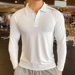 Running Long sleeve Polo T Shirt Men Fitness Slim Fit Sports Quick dry T-Shirt elastic golf fitness Gym Bodybuilding training L220704