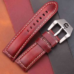 Vintage bands 22mm 24mm 26mm Cow Leather Strap Band Red Blue Green Brown With Skeleton Pin Buckle G220420