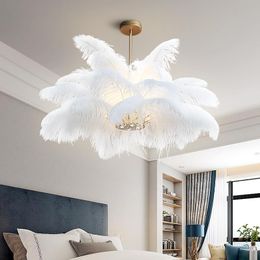 Pendant Lamps Modern Decor Lights Natural Ostrich Feather LED Lamp Bedroom Living Room Decoration Indoor Lighting Hanging LampPendant