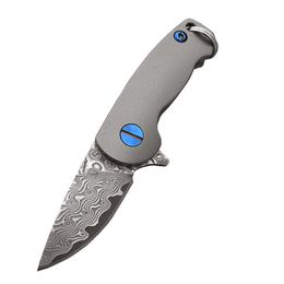 New Arrival High End Flipper Folding Knife Damascus Steel Drop Point Blade TC4 Titanium Alloy Handle Ball Bearing Fast Open Pocket Folder Knives