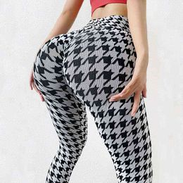 New Seamless Knitted Houndstooth Yoga Pants Leggings Women Gym Peach Hip Sexy Running Sport Fitness Clothing J220706