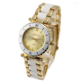 Wristwatches Elegant Gold With While Men Bracelet Watch Ceramic White Ring Case Arabic Number Dial Time Japan Quartz WatchWristwatches Hect2