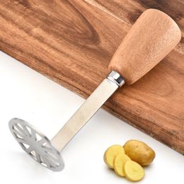 Fruit Vegetable Tool Stainless Steel Potato Masher with Non-Slip Wood Handle Mashed Potatoes Press Crusher KDJK2204