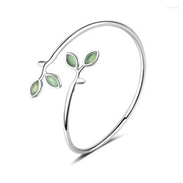 Charm Bracelets Silve Plated Simple Fashion Green Leaves Opals Clothing Accessories Resizable Bangle For Women GiftCharm Lars22