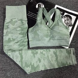 2PCS Camouflage Camo Yoga Set Sports Wear For Women Gym Fitness Clothing Booty Yoga Leggings + Sport Bra GYM Sport Suit Femme 220513