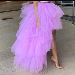 Lavender High Low Tulle Skirts High Street Custom Made Long Tiered Tulle Skirt Women To Party Female Maxi Tulle Skirt 220611