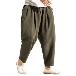 Pantaloni Harem di lino Pantaloni da uomo in lino di cotone Pantaloni da uomo a gamba larga Pantaloni da uomo HipHop Streetwear Pantaloni da jogger Pantn Hombre L220706