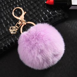 Keychains Cute 6/8CM Pompom Keychain Round Ball Pom Faux Fur Key Chain Trinket Car Bag Bell Ring Gift Porte Clef