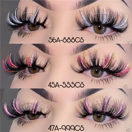 25mm Coloured Lashes Wispy Fluffy Glitter 3D Mink Lash Thick Long False Eyelashes Colour Eyelash Strip Multicoloured for Cosplay Daily Makeup