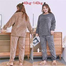 5XL 6XL Coral fleece 2 PCS Warm Pyjamas Sets ladies' pyjamas Sleepwear Nightwear women's home clothes lounge suit 140kg 220329