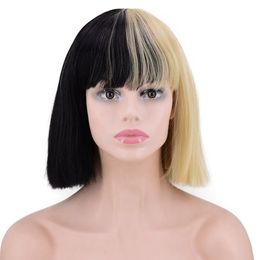 Nightclub Black and White Cosplay Wigs Fluffy Bob Bangs Wholesale