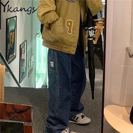Goth Pocket Grunge Jeans Women Streetwear Casual Baggy Y2k Aesthetic Straight Denim Trouser High Waisted Loose Cargo Pants 220402