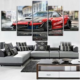 Black and Red Sports Car 5 Panel Canvas Picture Print Wall Art Canvas Painting Wall Decor for Living Room No Framed