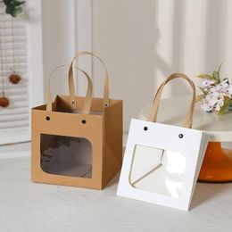 Gift Wrap 10pcs Kraft Paper Portable Bag PVC Clear Window Packaging Wedding Birthday Party Decoration Christmas PackagingGift