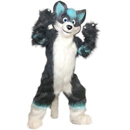 Halloween Long Fur Husky Fox Dog Mascot Costume Cartoon Anime theme character Adults Size Christmas Outdoor Advertising Outfit Suit