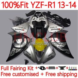 100% Fit OEM Bodywork For YAMAHA MOTO YZF-R1 YZF-1000 YZF R 1 1000CC 13-14 Body 6No.9 YZF R1 1000 CC YZFR1 13 14 YZF1000 2013 2014 Injection Mould Fairing Kit flat silver