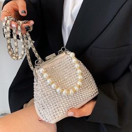 Evening Bags Fashion Diamond Women Shoulder Bag Mini Chain Female Crossbody Brand Design Pearl Ladies Clamps Handbags And Purse ShellEvening