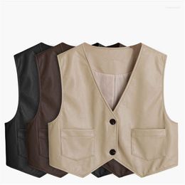 Women's Vests Woman PU Leather Female Slim Fit Casual Motorcycle Faux Vest Waistcoat Ladies Fashion Sleeveless A170 Stra22