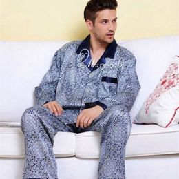 Mens Silk Satin Pyjamas Set Pyjama Pyjamas PJS Sleepwear Set Robe Robes Nightgown U S S M L XL Plus Blue Brown LJ201112