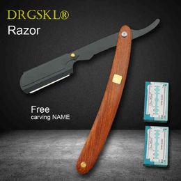 NXY Manual Redwood Handle Shaving Razor Men's Razor High Quality Professional Barber Hair Cut Razor Change Blade Type Shaving Knife 220414