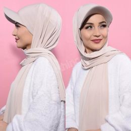 Cotton Jersey Hijab With Baseball Cap Ready To Wear Instant Hijab Summer Sport Caps With Jersey Hijabs Muslim Women Headscarf