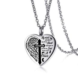 Gothic Cross Stainless Steel Urn Necklace Angel Wing Heart Box Keepsake Pendant Memorial Jewellery for Human or Pet