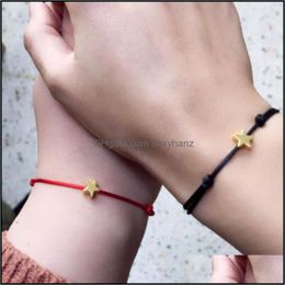 Charm Bracelets Jewellery Heart Five-Pointed Star Bracelet For Women Men Lucky Wax Rope Friendship Red String Couple Drop Delivery 2021 Ru8Sb