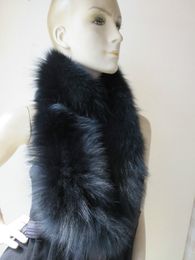 Real Fox Fur Circle Scarf Women's Winter Warm Neckerchief Fluffy Soft Black
