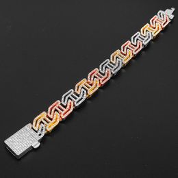 Simple Mixed Colour 17mmH Letter Bar Necklace Cuban Chain Full Diamond Hip Hop Necklace