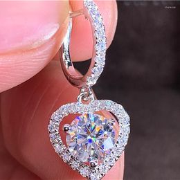 Clip-on & Screw Back White Gold Women Drop Clip Hoop Earrings U Moissanite Diamonds 0.5 1 2 3 Ct Heart Round Wedding Party Engagement Annive