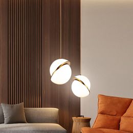 Pendant Lamps Nordic Modern LED Lights Dining Table Decor Bedroom Restaurant Chandelier Fixtures Golden Hanging Lamp Ball LampshadePendant