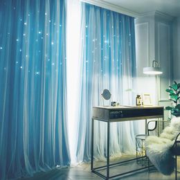 Curtain & Drapes Modern Blackout Curtains For Kids Girls Bedroom Window Double Layer Star Cut Out Ready Made Finished DrapesCurtain CurtainC