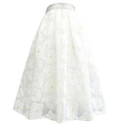 Skirts Summer Vintage Elegant Korean Fashion Fairy Sweet White Rose Floral High Waist Puffy Tulle Long Midi Skirt 3-6XL Maxi ChubbySkirts