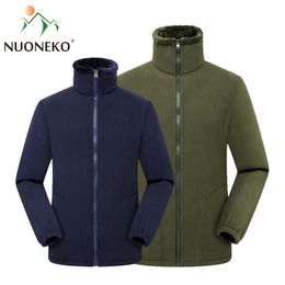 NUONEKO Outdoor Winter Men Hiking Jacket Fleece Warm Coat Stand-up Collar Windbreaker Camping Trekking Skiing Hunting Cloth JM27 220516