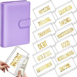 A6 PU Leather Binder Budget Cash Envelope Organizer Personal Wallet 12 Binder Pockets Zipper Folders for Planner Saving Money sxaug15