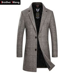 Men s Plaid Wool Coat Winter New Style Fashion Casual Slim Fit Thicken Warm Long Jacket Male Brand Overcoat LJ201106