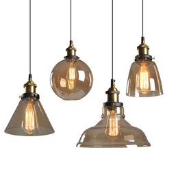 Pendant Lamps Modern-Pendant-Light Russian Amber Shaped Glass-Pendant-Lamp E27 Edison Light Bulb Dinning Room Kitchen Home Decor Simple Desi