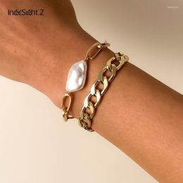 Charm Bracelets IngeSight.Z 2Pcs/Set Bohemian Imitation Pearl Baroque Bangles Thick Miami Curb Aluminium Wrist Chain JewelryCharm Kent22