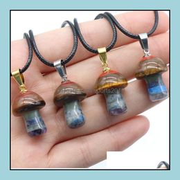 Arts And Crafts 2Cm Rainbow Natural Stone Carving Mushroom Shape Pendant Reiki Healing 7Chakra Crystal Necklace For Women J Sports2010 Dhomv