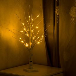 Night Lights Battery Operated 45cm 60cm LED White Birch Tree Light Table Christmas Wedding Bedroom Decorative Branches Lamps