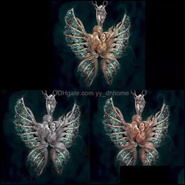 Pendant Necklaces Pendants Jewelry Retro Crystal Rhinestone Butterfly Wings Necklace Chain Women Men Angel Love Accessories Fashion 3 76Fs