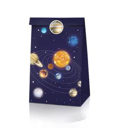 Gift Wrap 12pcs Outer Space Candy Box With Stickers Paper Bag Theme Party Favours Kids Birthday Baby Shower DecorationGift