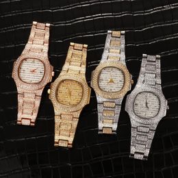 Link Chain Hip Hop Mens Watches Luxury Date Quartz Wrist Micro Pave CZ Watch Bracelet For Men Jewellery Gold Colour Rose Fawn22