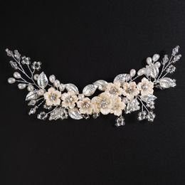 Headpieces Crystal Rhinestones Wedding Hair Combs Accessories Bridal Flower Headpiece Silver Pearl Women Bride Ornaments JewelryHeadpieces