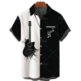 Summer Guitar Stripe 3D Printed Shirts for Mens Shirts Loose Casual Short Sleeve Hawaiian Shirt Large Size Men Clothing Top 220607