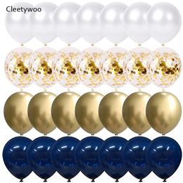 Party Decoration 1Set 12inch Metallic Gold White Pearl Balloons Baby Shower Adults Wedding Birthday Decorations Navy Blue Confetti