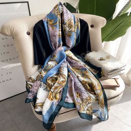 Women Fashion Long Silk Scarves Four Seasons Satin Beach Towel Luxury Print 180X90CM Bandannas Shawls