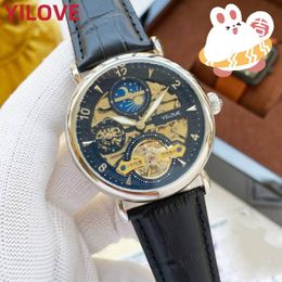 Top Men Genuine Leather Strap Watch Mens Mechanical Automatic Clock Stainless Steel Case Waterproof Glass Mirror Multi-function Business Gifts Wristwatches