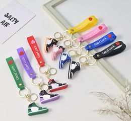 Creative Couple Sneaker Keychains Men Women Basketball Shoes Keychain Pendant Leather Wristband Car Key Ring Jewelry Accessories 1OPCS/Lot
